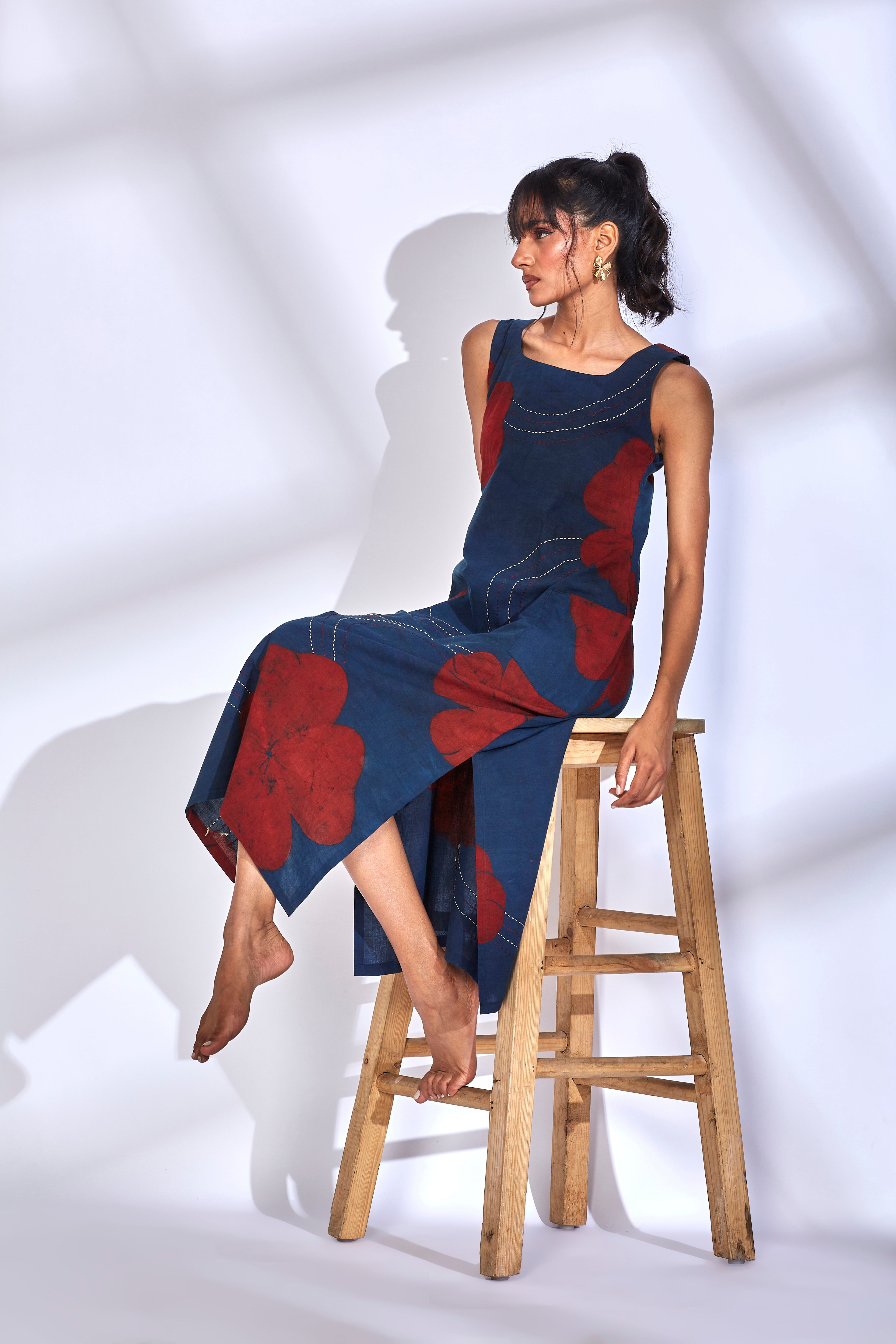 Blue Cotton Midi Dress – Kamakhyaa International