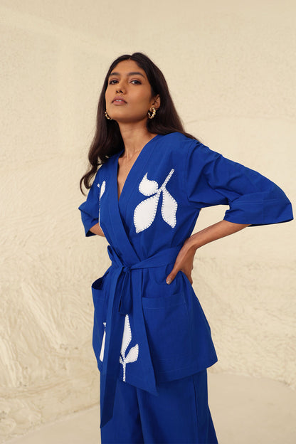 Blue Cotton Solid Evening Wear Co-ord Set at Kamakhyaa by Kanelle. This item is Blue, Cotton Poplin, Evening Wear, Floral, Made from Natural Materials, One by One by Kanelle, Regular Fit, Travel Co-ords