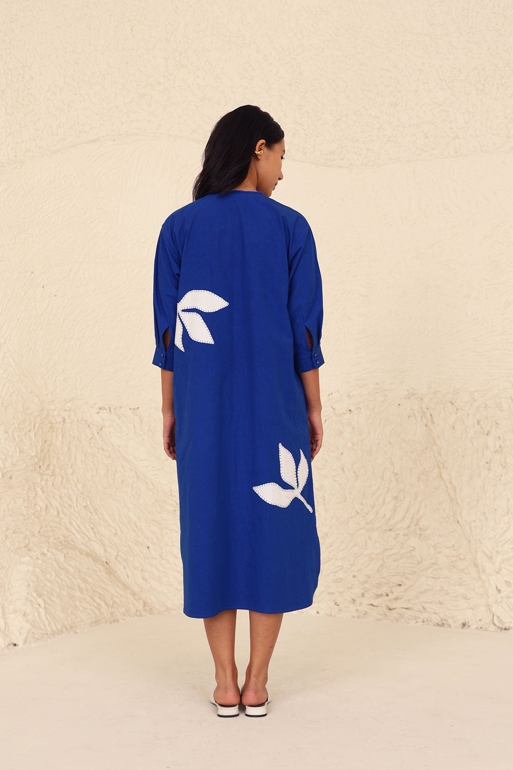 Blue Solid Cotton Dress at Kamakhyaa by Kanelle. This item is Blue, Cotton Poplin, Evening Wear, Floral, Made from Natural Materials, Midi Dresses, One by One by Kanelle, Regular Fit