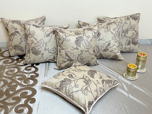 Enchanted Leaf Cushion Cover Sets at Kamakhyaa by Aetherea. This item is Beige, Cotton, Cushion covers, Embroidered, Home, Sheer, Upcycled