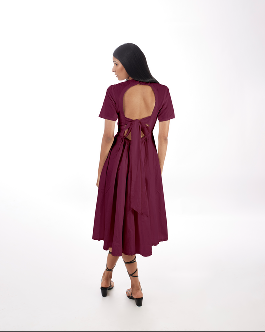 Plum Backless Midi Dress at Kamakhyaa by Kamakhyaa. This item is 100% pure cotton, Casual Wear, Evening Wear, FB ADS JUNE, Fitted At Waist, KKYSS, Midi Dresses, Natural, Purple, Relaxed Fit, Solids, Summer Sutra, Womenswear