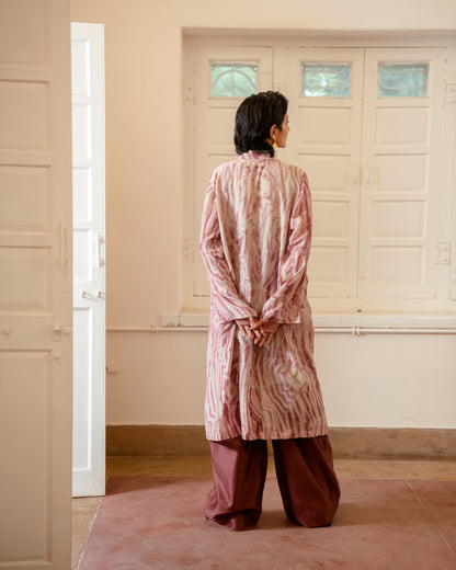 Rosewood Three Piece Set at Kamakhyaa by The Loom Art. This item is Casual Wear, Chanderi Silk, Co-ord Sets, Cotton Silk, July Sale, July Sale 2023, Lucid Dreams, Luicid Dream, Office, Office Wear, Office Wear Co-ords, Organic, party, Party Wear Co-ords, Pink, Relaxed Fit, Solids, Womenswear