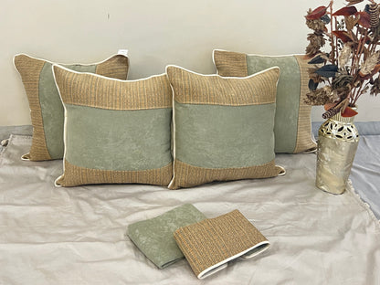 Sand Lane Cushion Cover Sets at Kamakhyaa by Aetherea. This item is Beige, Cotton, Cushion covers, Half & Half, Home, Mint, Texture, Upcycled