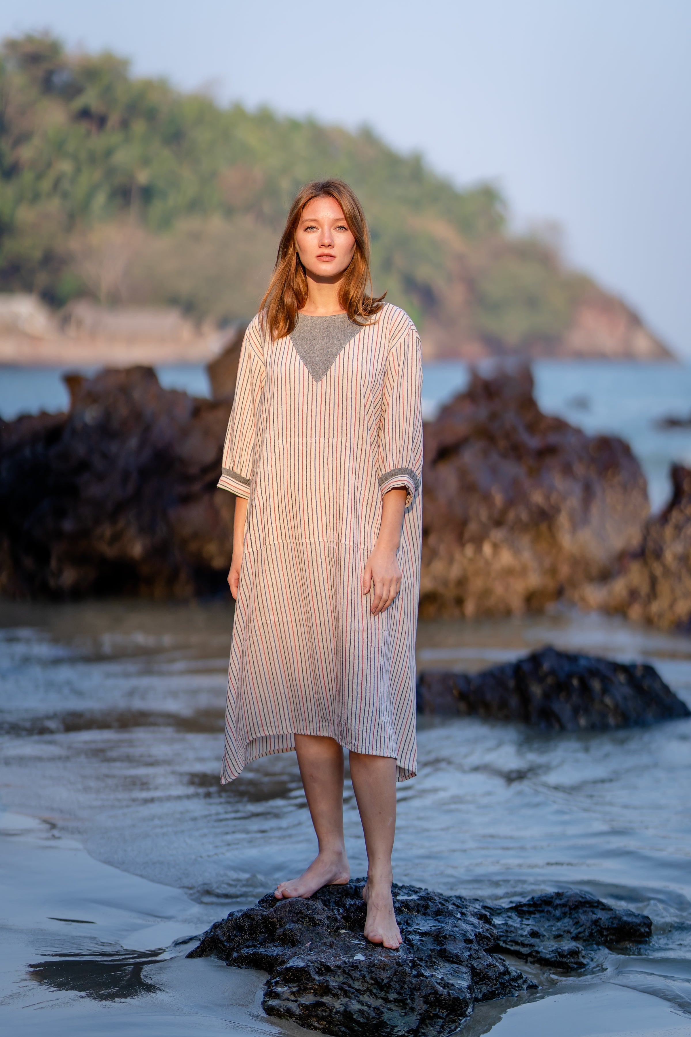 handloom cotton dresses Handloom Cotton Luna Dress with Colorful Embroidery