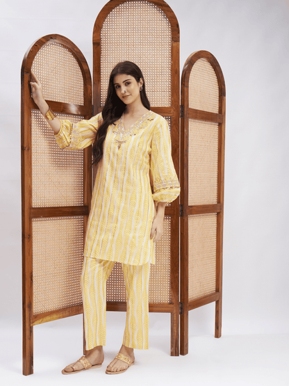 Yellow Resham Embroidered Kurta Set at Kamakhyaa by RoohbyRidhimaa. This item is Cotton, Embroidered, Hand Embroidery, Kurta Sets, Office Wear, Regular Fit, Resham, Resham Embroidered, Toxin free, Yellow