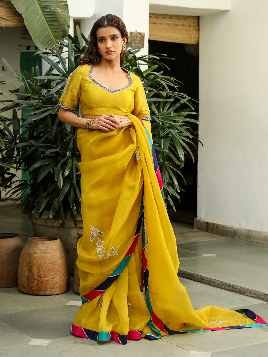 Yellow Viscose Silk Saree Set with Resham Embroidery at Kamakhyaa by RoohbyRidhimaa. This item is Embroidered, Festive Wear, Free Size, Resham Embroidered, Saree Sets, Silk Organza, Toxin free, Viscose Raw Silk, Yellow