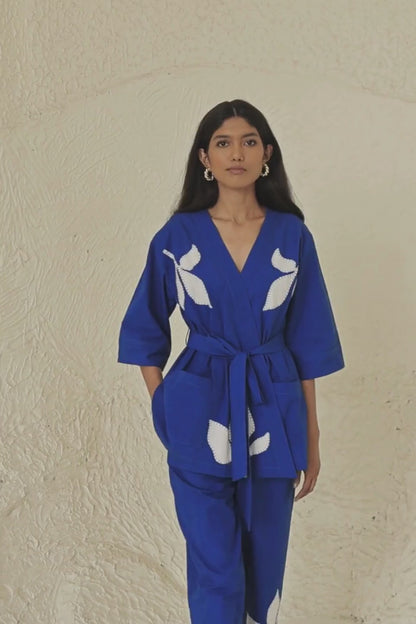 Blue Cotton Solid Evening Wear Co-ord Set