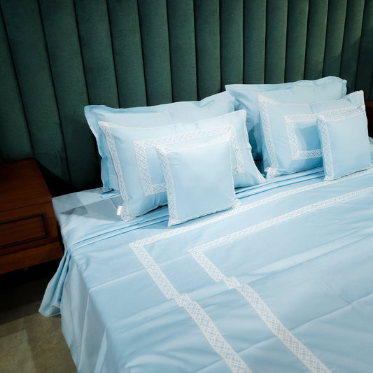 Azure Whisper Cotton Bloom Bedsheet Set with Pillow Covers at Kamakhyaa by Aetherea. This item is Designer Bedsheets, Home
