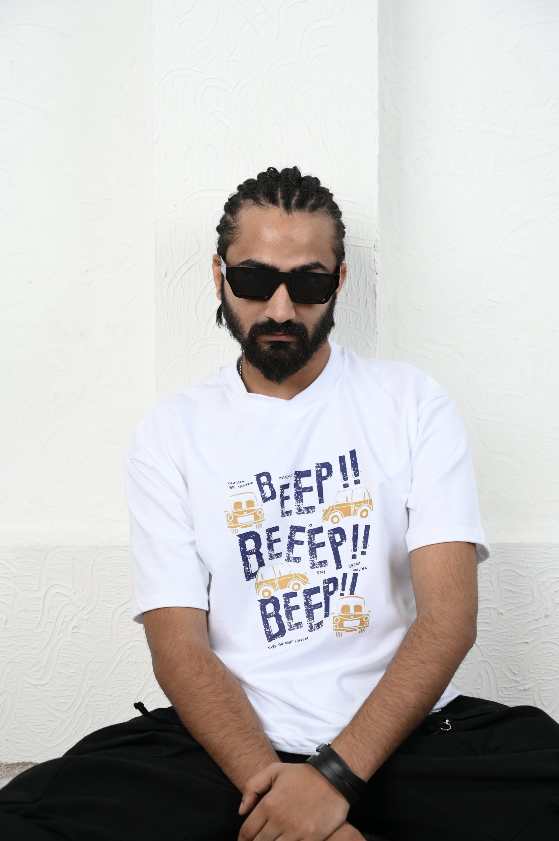 Beep More 100% Cotton Oversized White T-shirt at Kamakhyaa by Unfussy. This item is 100% cotton, Casual Wear, Menswear, Organic, Oversized Fit, Printed, T-Shirts, Unfussy, Unisex, White