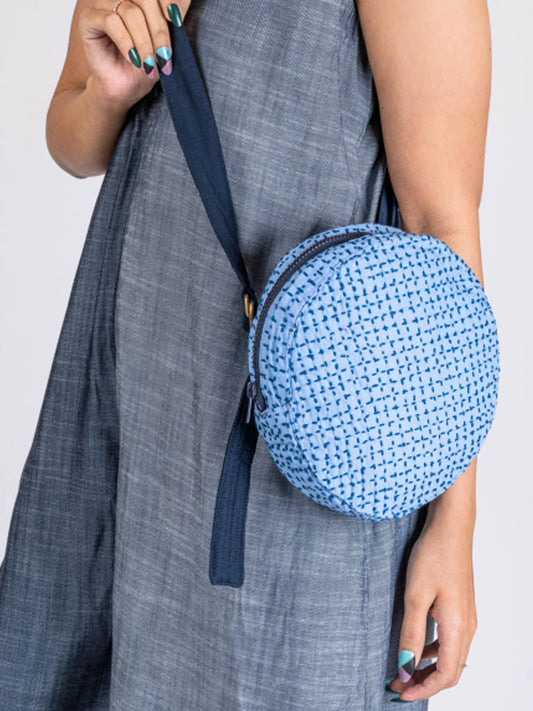 Blue Denim Sling Bag at Kamakhyaa by Chambray & Co.. This item is Add Ons, Bags, Blue, Casual Wear, Cotton, Embroidered, Free Size, Natural, Sling Bags