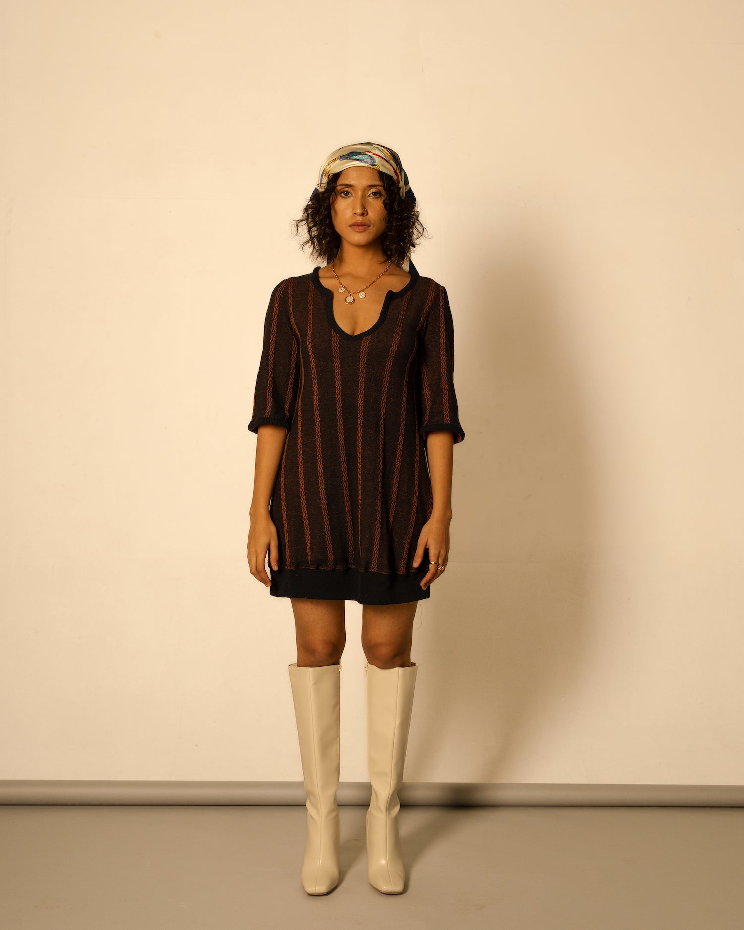 Blue & Orange Stripe Mini Dress Kamakhyaa Blue & Orange Stripe Mini Dress Kamakhyaa