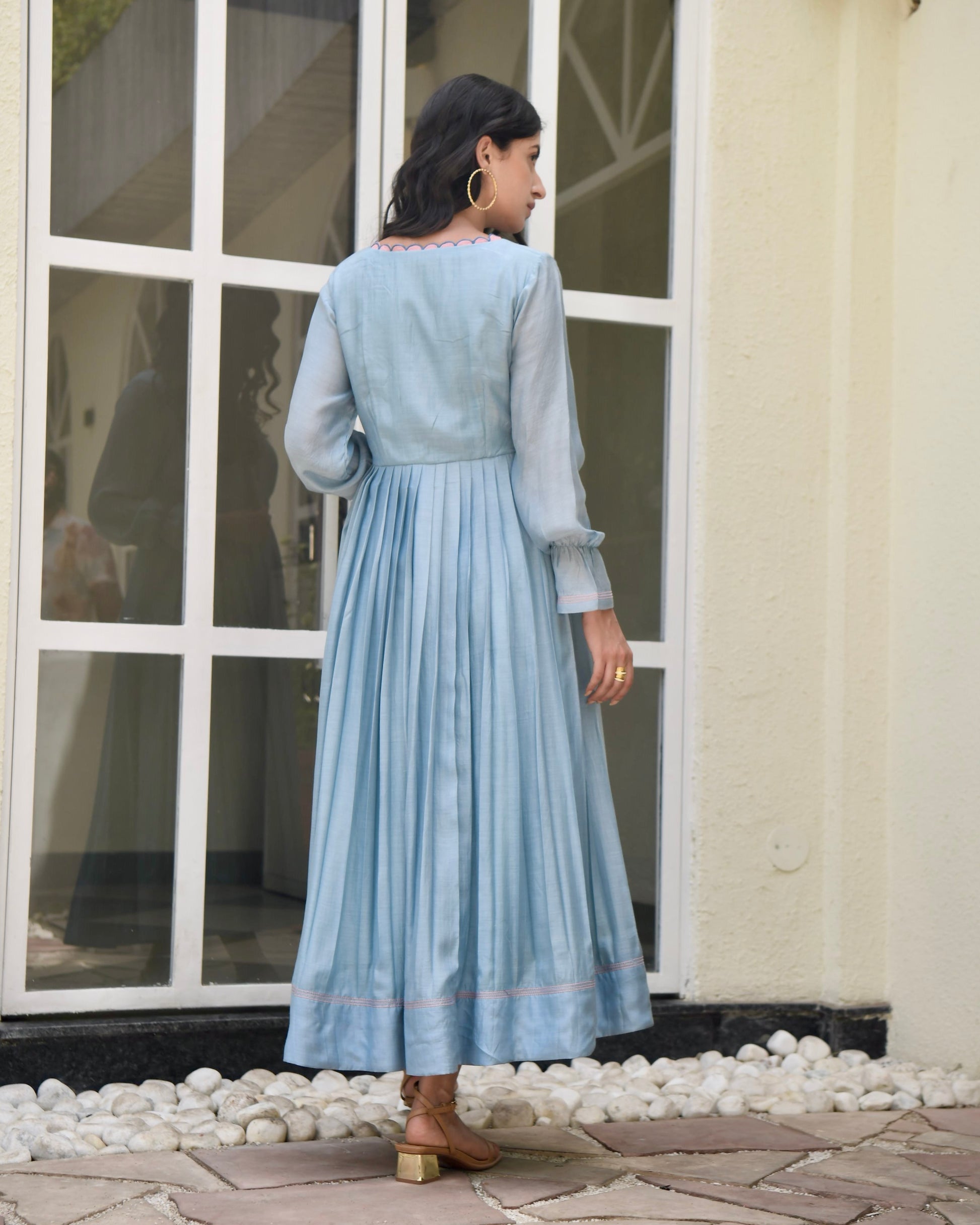 Blue Silk Maxi Dress at Kamakhyaa by Taro. This item is Blue, Dusk To Dawn, Embroidered, Evening Wear, July Sale, July Sale 2023, Maxi Dresses, Modal silk, Natural, Regular Fit, Silk, Womenswear