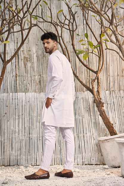 Cotton Straight Kurta with Pant - Set of 2 at Kamakhyaa by Charkhee. This item is Cotton, Dobby Cotton, Festive Wear, Kurta Pant Sets, Mens Co-ords, Menswear, Natural, Off-white, Poplin, Regular Fit, Shores 23, Textured, Wedding Gifts