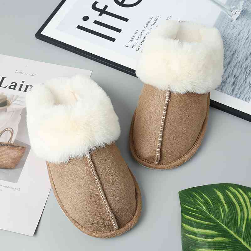 Faux Suede Center Seam Slippers at Kamakhyaa by Trendsi. This item is J.Y.D, Ship From Overseas, Trendsi