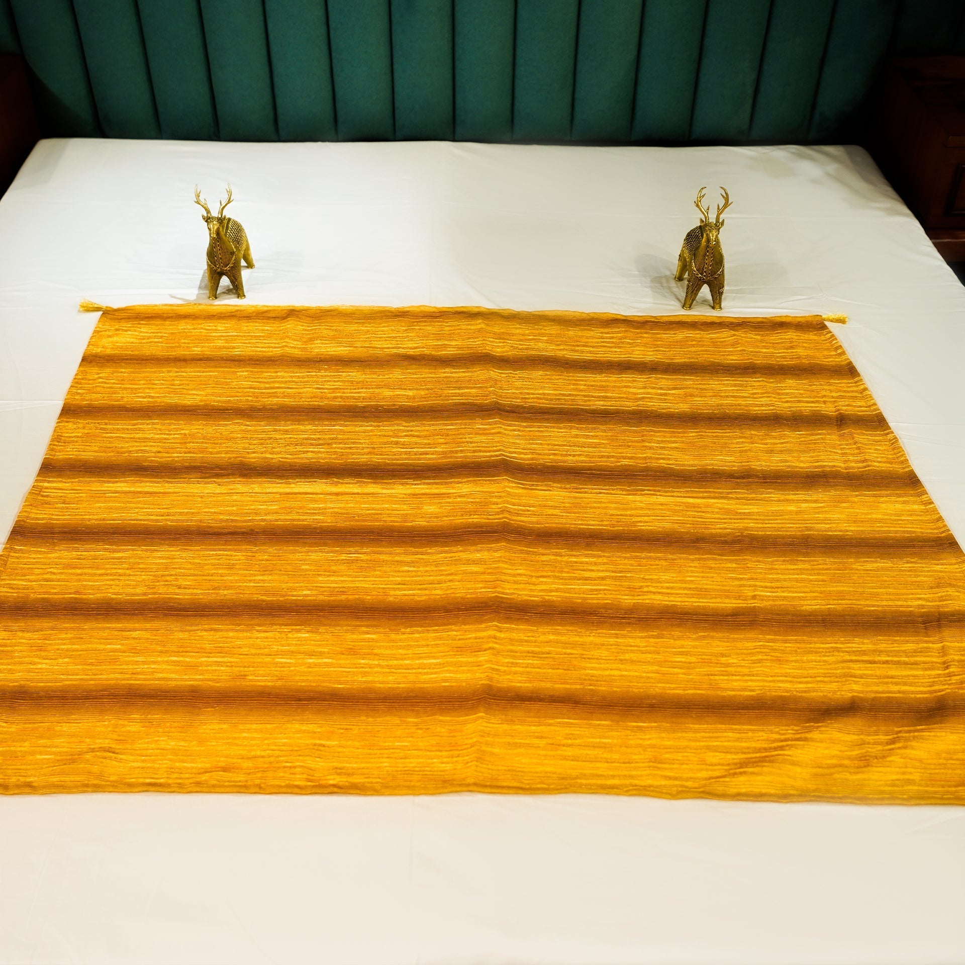 Gilded Spice Bed Throw at Kamakhyaa by Aetherea. This item is Bed Throws, Home, Metallic, Mustard, Satin, Upcycled