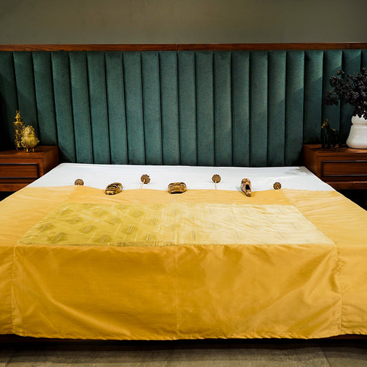 Golden Throw Bed Throw at Kamakhyaa by Aetherea. This item is Bed Throws, Golden, Home, Silk, Throws, Upcycled, Yellow