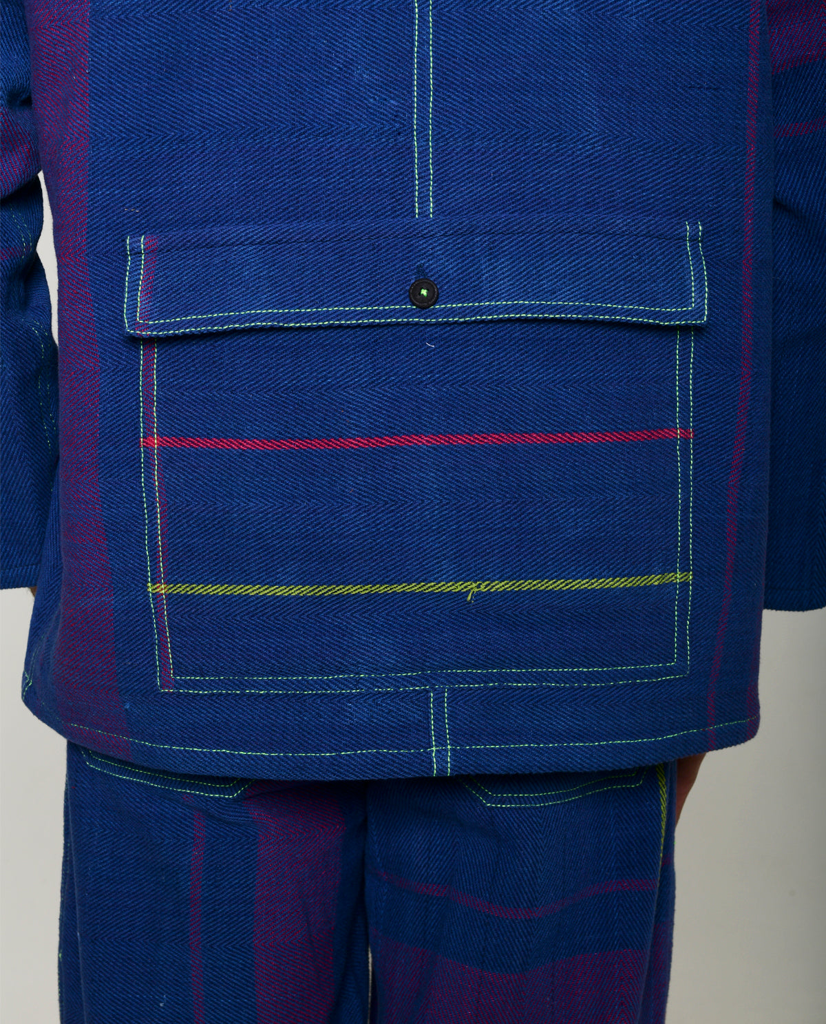 Handwoven Blue Multi Colored Cotton Shirt Jacket at Kamakhyaa by Rias Jaipur. This item is 100% Cotton, Blue, Casual wear, Multicolor, Natural, Overlays, RE 2.O, Relaxed, Stripes, Unisex, Womenswear