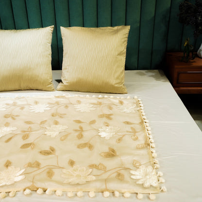 Harmony Panel Bed Throw at Kamakhyaa by Aetherea. This item is Bed Throws, Beige, Home, Sheer, Silk, Upcycled