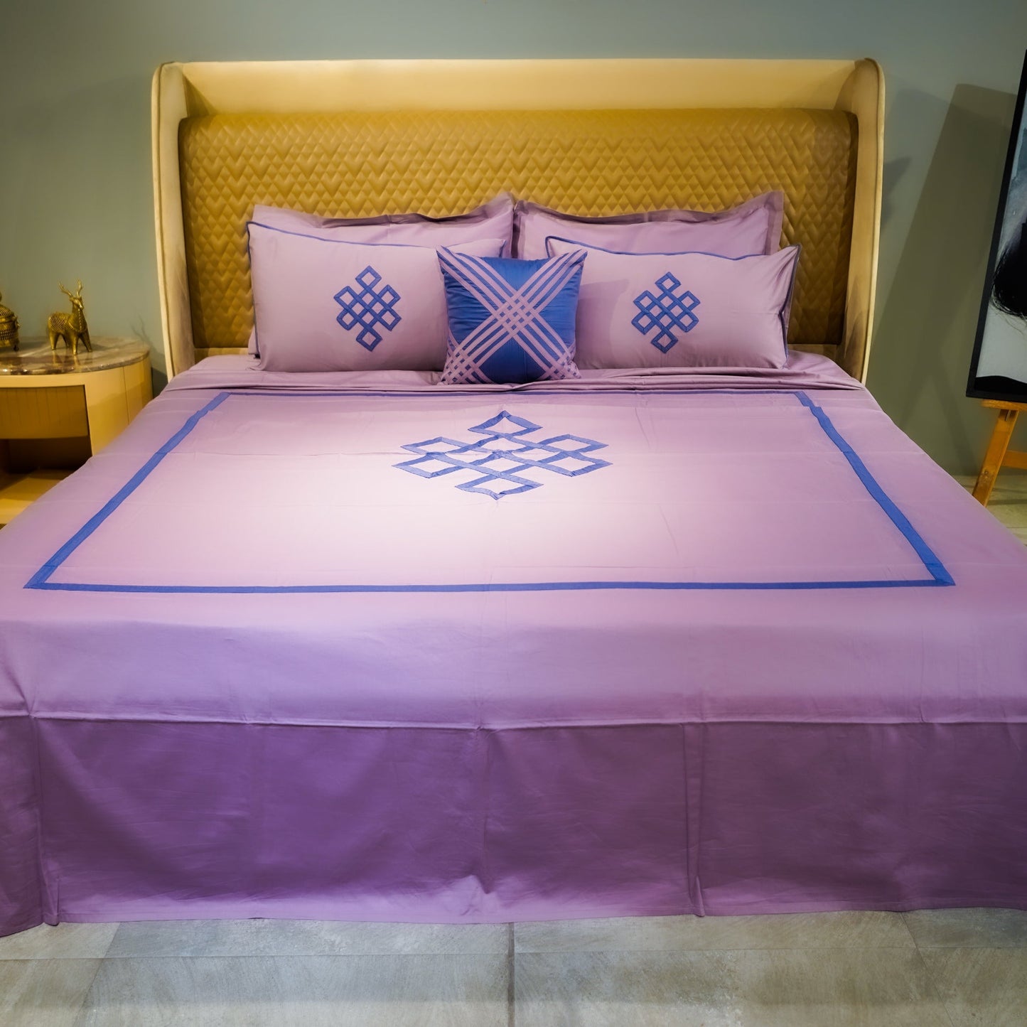 Misty Mauve Abstract Fusion Bedsheet Set with Pillow Covers at Kamakhyaa by Aetherea. This item is 100% Cotton, 300 TC, 500 TC, Designer Bedsheets, Home, King, Majestic Sapphire, Misty Mauve, Queen, Solids