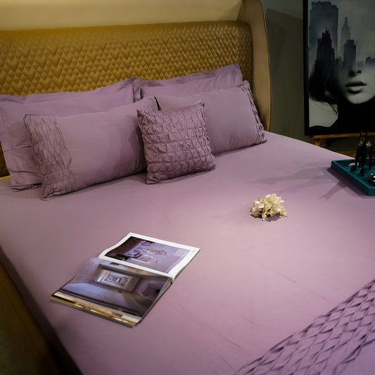 Misty Mauve Honeycomb Serenity Bedsheet Set with Pillow Covers at Kamakhyaa by Aetherea. This item is Designer Bedsheets, Home