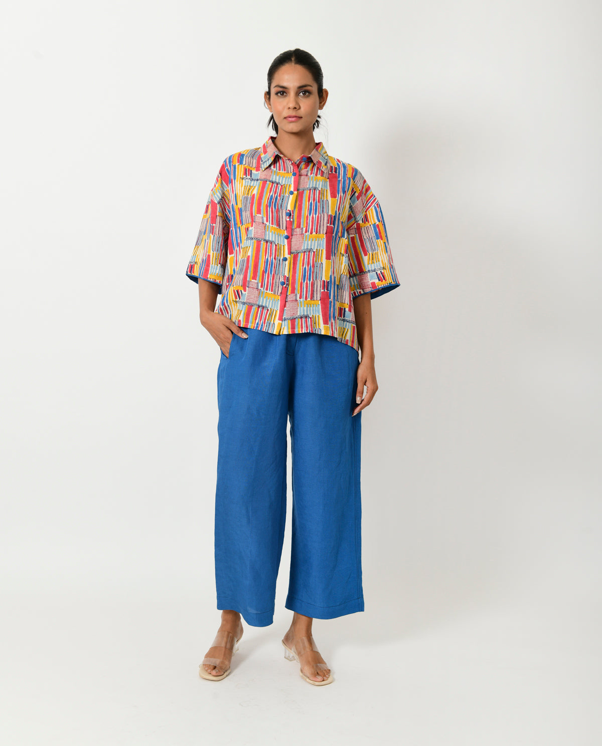 Multicolor Linen-Co-ord Set at Kamakhyaa by Rias Jaipur. This item is Casual Wear, Co-ord Sets, Linen Blend, Multicolor, Natural, Prints, Relaxed Fit, Scribble Prints, Vacation Co-ords, Womenswear, Yaadein