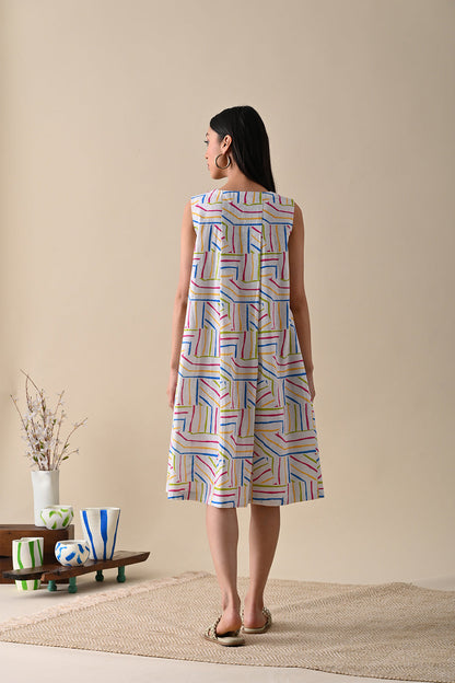 Multicolor Mini Dress at Kamakhyaa by Kanelle. This item is Casual Wear, Cotton Hemp, Dresses, FB ADS JUNE, July Sale, Life in Colours, Mini Dresses, Multicolor, Natural with azo dyes, Printed Selfsame, Prints, Relaxed Fit, Sleeveless Dresses, Womenswear