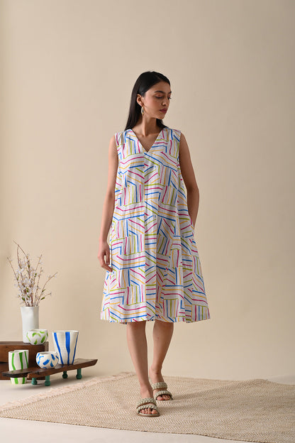 Multicolor Mini Dress at Kamakhyaa by Kanelle. This item is Casual Wear, Cotton Hemp, Dresses, FB ADS JUNE, July Sale, Life in Colours, Mini Dresses, Multicolor, Natural with azo dyes, Printed Selfsame, Prints, Relaxed Fit, Sleeveless Dresses, Womenswear