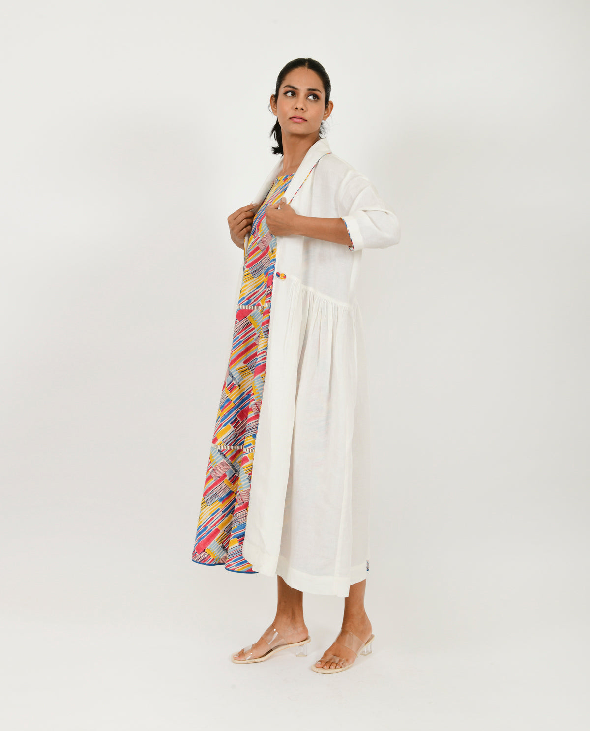 Off-White Linen Jacket at Kamakhyaa by Rias Jaipur. This item is Casual Wear, Jackets, Linen Blend, Natural, Relaxed Fit, Solids, White, Womenswear, Yaadein