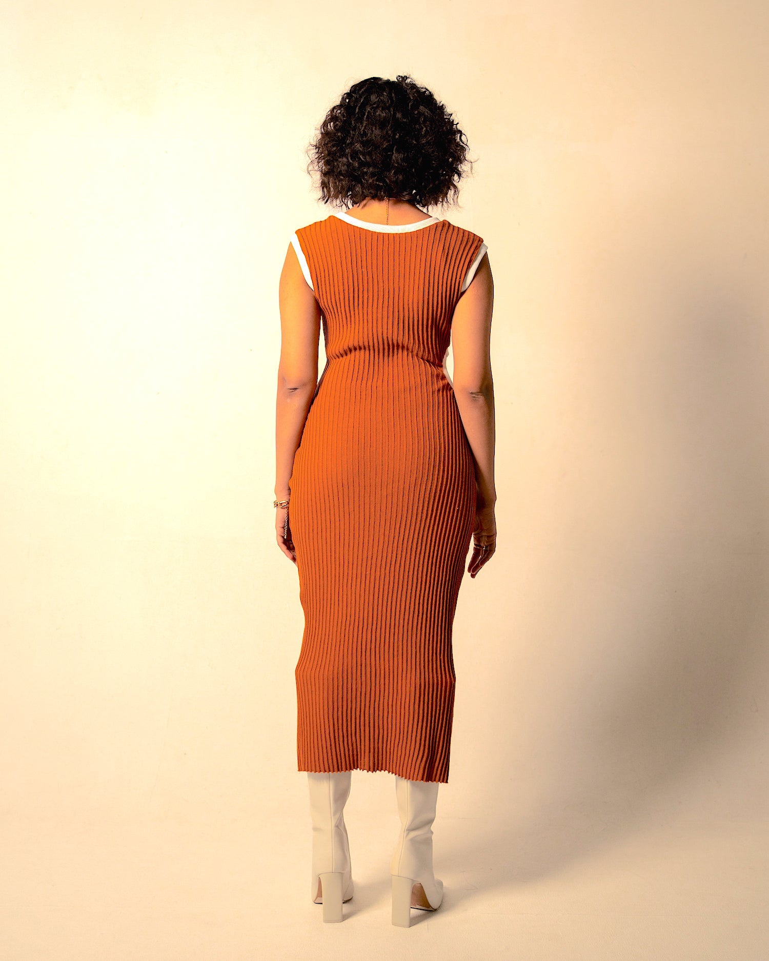 Orange Midi Dress at Kamakhyaa by Meko Studio. This item is Cut Out Dresses, Evening Wear, Hand Knitted, July Sale, July Sale 2023, Midi Dresses, Orange, Recycled Cotton, Recycled Polyster, Sleeveless Dresses, Slim Fit, Solids, Tranquil AW-22/23, Womenswear