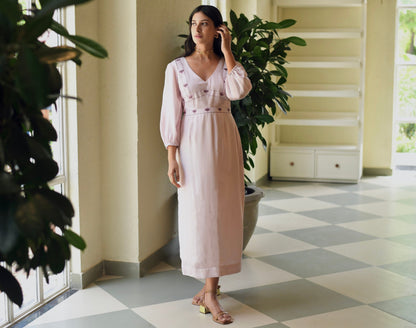 Pink Maxi Dress at Kamakhyaa by Taro. This item is Dusk To Dawn, Embroidered, Evening Wear, July Sale, July Sale 2023, Maxi Dresses, Modal Satin, Natural, Regular Fit, Silk, White, Womenswear
