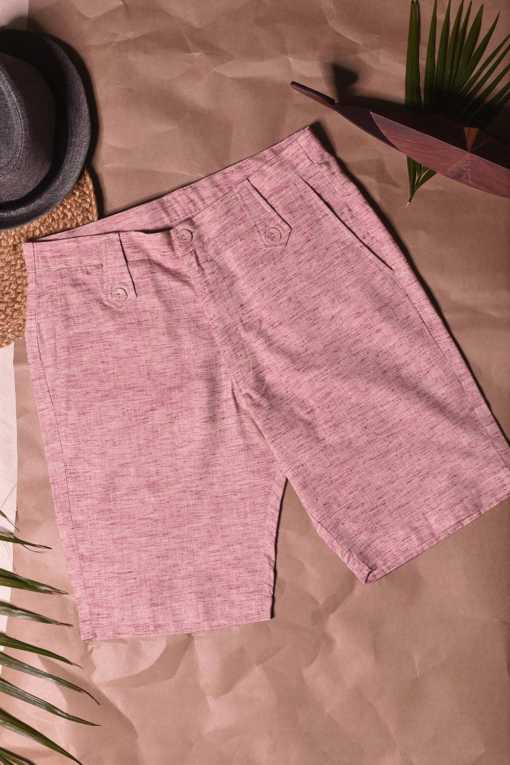 Pink Textured Pocket Shorts at Kamakhyaa by Charkhee. This item is Bottoms, Casual Wear, Cotton, Fitted at Waist, For Siblings, Less than $50, Mens Bottom, Menswear, Natural, Raspberry, Regular Fit, Shorts, Textured