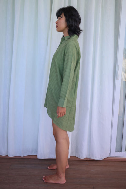 Recycled Cotton Green Solid Shirt at Kamakhyaa by Raas. This item is Azo Free Dyes, Casual Wear, Cotton, Green, Layla, Recycled, Relaxed Fit, Shirts, Solids, Womenswear