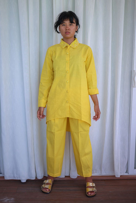Recycled Cotton Yellow solid Shirt at Kamakhyaa by Raas. This item is Azo Free Dyes, Cotton, Layla, Office Wear, Recycled, Relaxed Fit, Shirts, Solids, Womenswear, Yellow