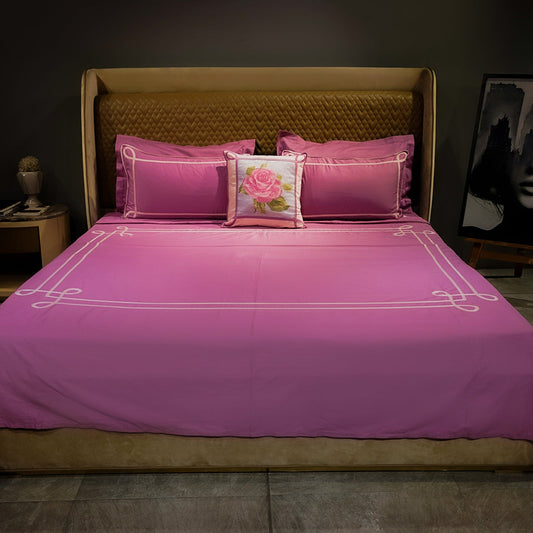 Rose Quartz Tranquil Curve Bedsheet Set with Pillow Covers at Kamakhyaa by Aetherea. This item is 100% Cotton, 300 TC, 400 TC, 500 TC, Baby Pink, Cushion, Designer Bedsheets, Home, King, Pink, Queen, Solid