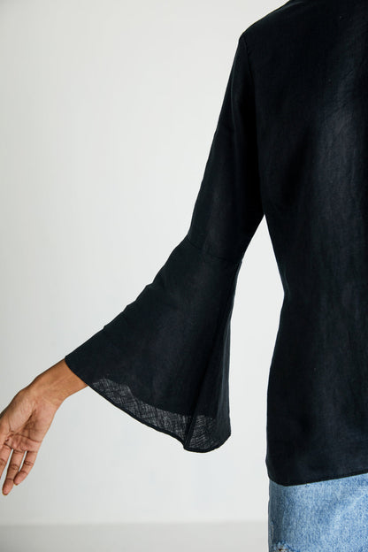 The Button Back Top at Kamakhyaa by Reistor. This item is Black, Blouses, Hemp, Natural, Noir, Office Wear, Regular Fit, Solids, Tops, Womenswear