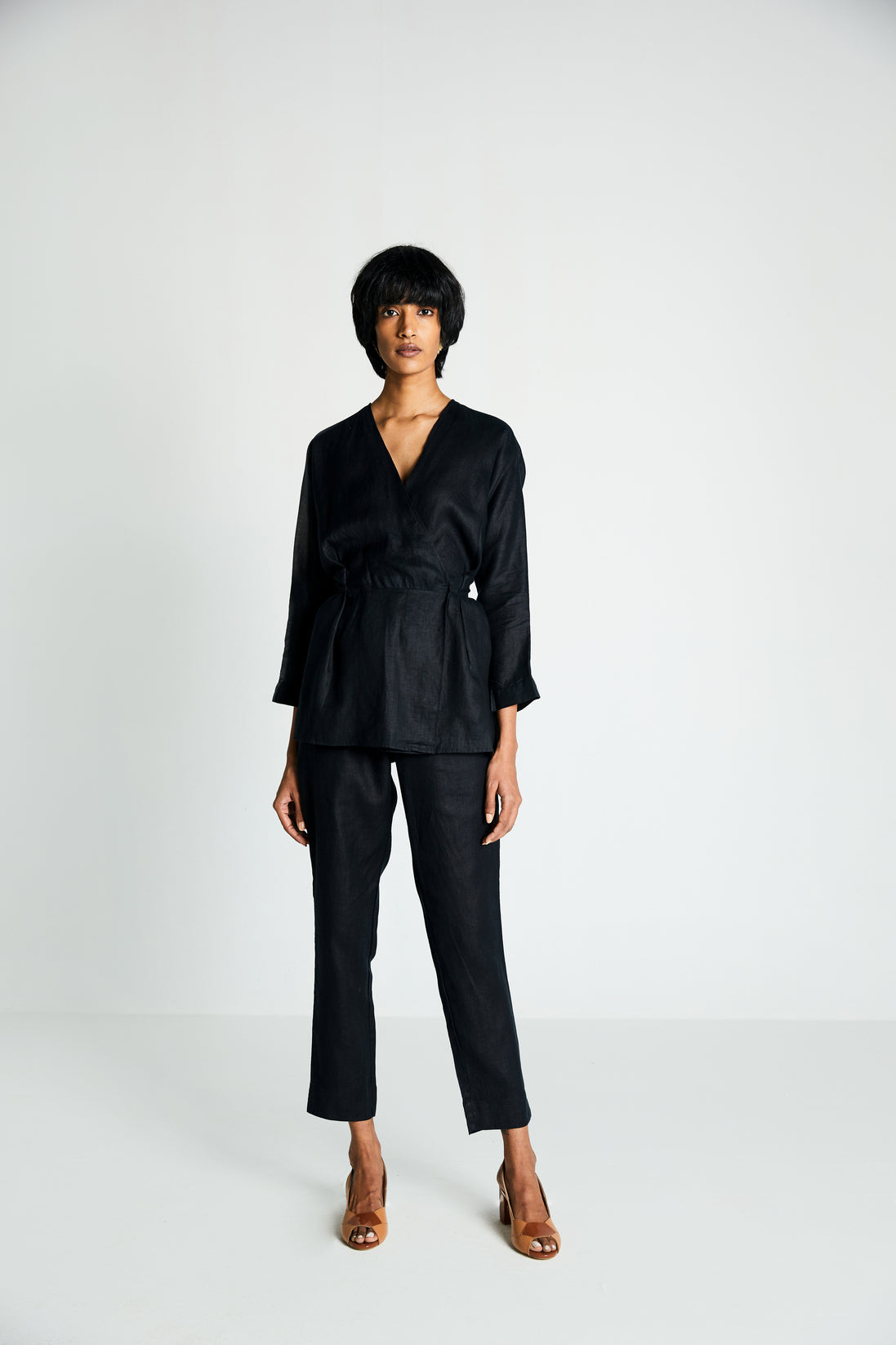The Power Moves Wrap top at Kamakhyaa by Reistor. This item is Black, Casual Wear, Hemp, Natural, Noir, Regular Fit, Solids, Tops, Womenswear, Wrap Tops