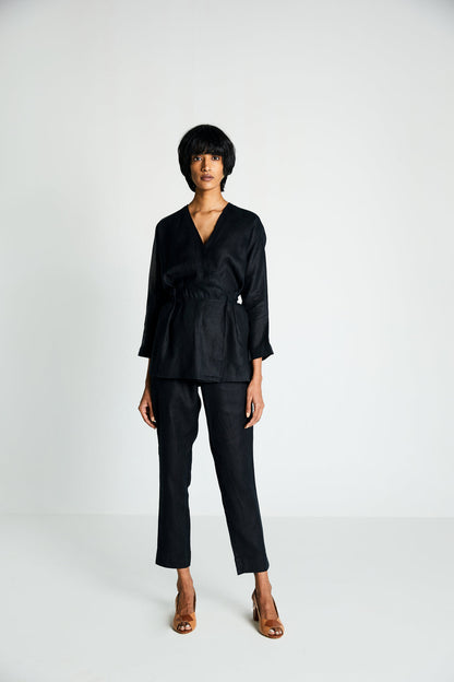 The Power Moves Wrap top at Kamakhyaa by Reistor. This item is Black, Casual Wear, Hemp, Natural, Noir, Regular Fit, Solids, Tops, Womenswear, Wrap Tops