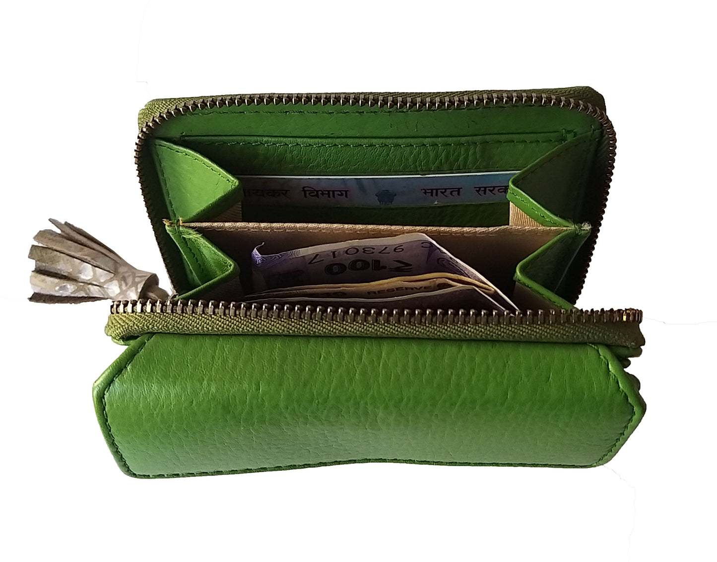 Wallet- Green at Kamakhyaa by Noupelle. This item is Bags, Casual Wear, Free Size, Green, Less than $50, Natural, Not Priced, Upcycled, Upcycled leather, Wallets