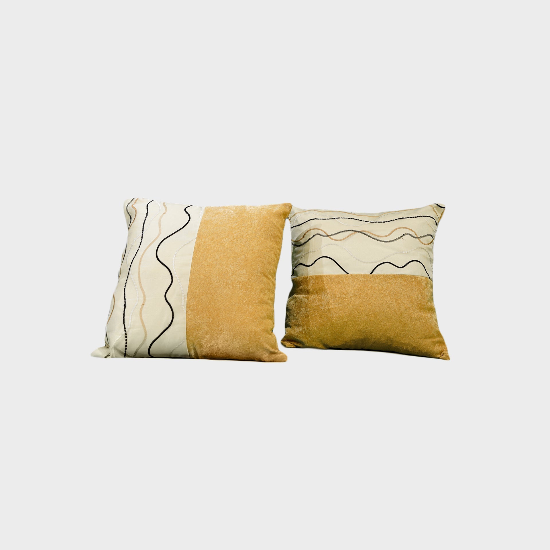 Wavy Beach Curls Cushion Cover Sets at Kamakhyaa by Aetherea. This item is Abstract, Beige, Cotton, Cushion covers, Half & Half, Home, Lines, Plain, Solid, Upcycled, Wavy
