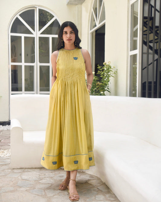 Yellow Embroidered Silk Maxi Dress at Kamakhyaa by Taro. This item is Bangalore Silk, Best Selling, Dusk To Dawn, Embroidered, Evening Wear, FB ADS JUNE, Halter Neck Dresses, July Sale, July Sale 2023, Maxi Dresses, Natural, Regular Fit, Silk, Womenswear, Yellow