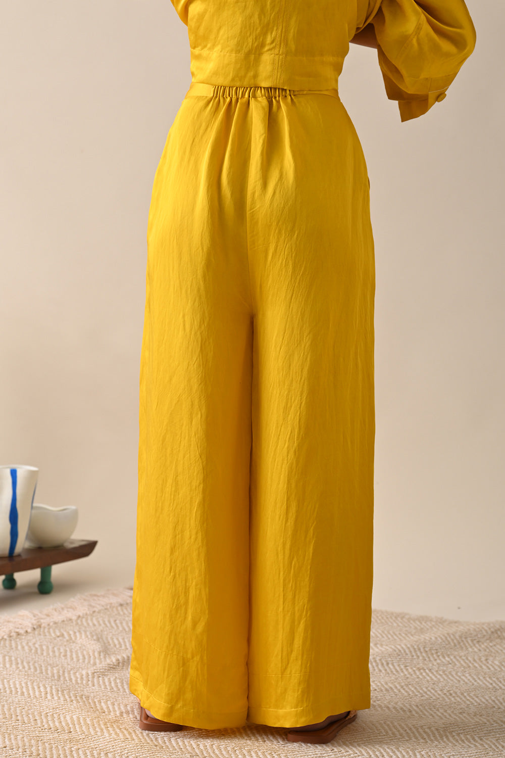 Yellow Palazzo Pant at Kamakhyaa by Kanelle. This item is Casual Wear, July Sale, Life in Colours, Linen Satin, Natural with azo dyes, Palazzo Pants, Regular Fit, Solids, Womenswear, Yellow