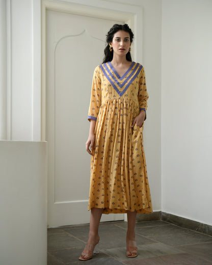 Yellow Printed Midi Dress at Kamakhyaa by Taro. This item is Evening Wear, Gulzar Taro, July Sale, July Sale 2023, Midi Dresses, Modal silk, Natural, Prints, Regular Fit, Womenswear, Yellow