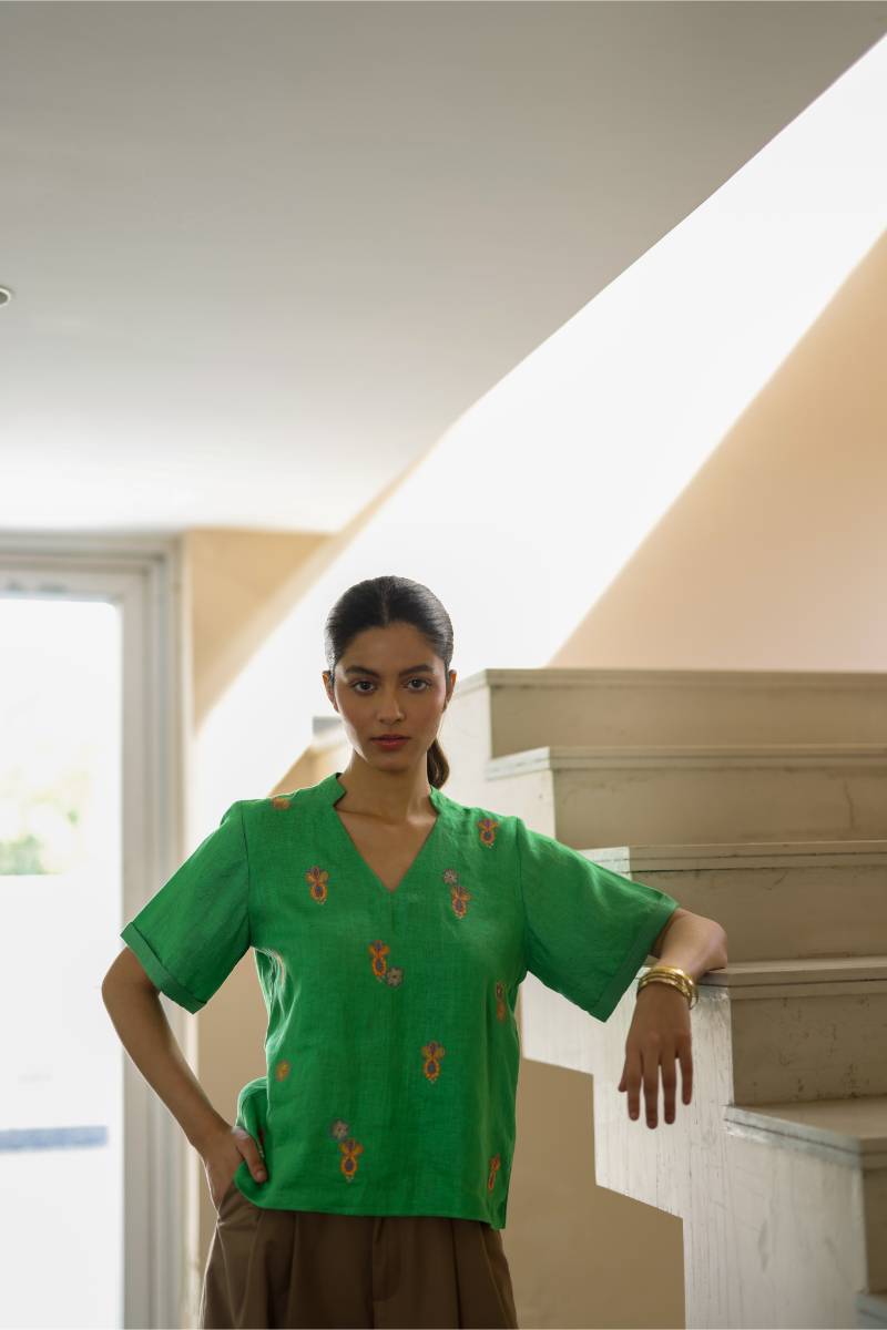 100% Hemp Hemp Pine Top at Kamakhyaa by Ewoke. This item is 100% Hemp, embroidered top, Floral, Missing image, Nostalgia's Thread by Ewoke, printed top, sustainable fashion, Under $100