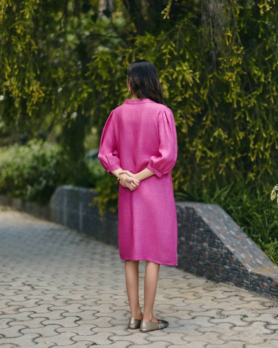 100% Hemp Pink Hemp Dress at Kamakhyaa by Ewoke. This item is 100% Hemp, embroided pink dress, Midi Dress, Nostalgia's Thread by Ewoke, pink dress, printed dress, Under $200, womens midi dress