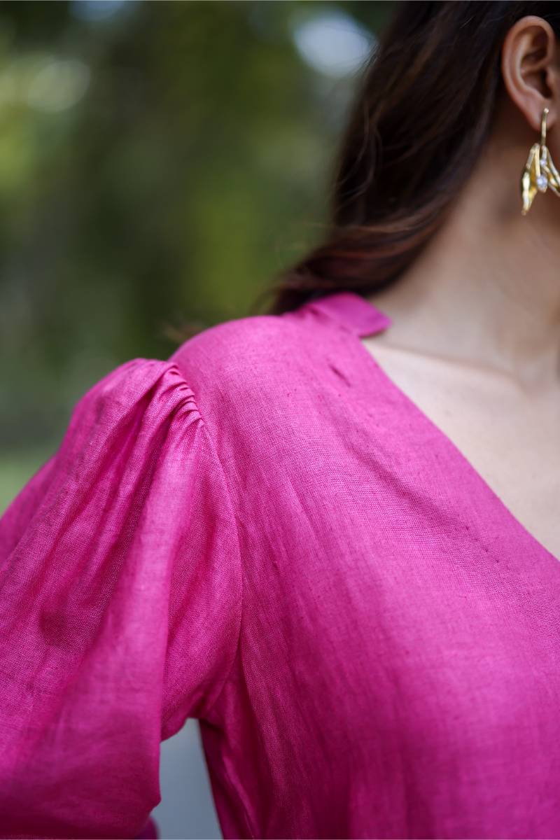 100% Hemp Pink Hemp Midi Dress at Kamakhyaa by Ewoke. This item is 100% Hemp, embroided pink dress, Holiday wear, Midi Dress, Nostalgia's Thread by Ewoke, Pink, pink dress, printed dress, Under $200, womens midi dress