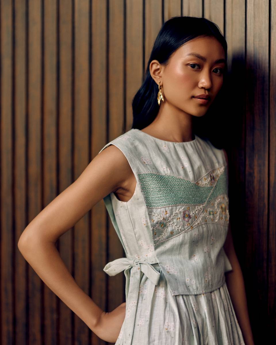 100% Hemp Sage Hemp Print Midi Dress at Kamakhyaa by Ewoke. This item is 100% Hemp, hemp dress, Holiday wear, Nostalgia's Thread by Ewoke, printed dress for women, Sage Green, sage green dress, sustainable fashion, Under $200