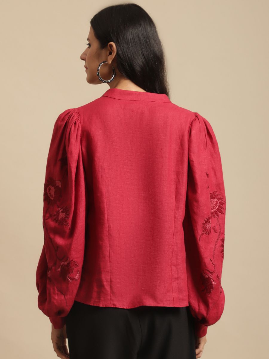 100% Hemp Vivienne Hemp Top Red at Kamakhyaa by Ewoke. This item is 100% Hemp, embroidered top, Hemp, hemp top, Nostalgia's Thread by Ewoke, statement sleeves top, Under $150, white classic top