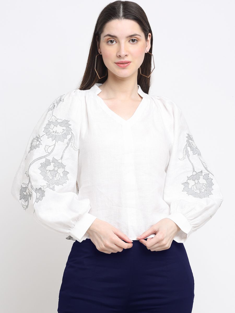 100% Hemp Vivienne Hemp Top Red at Kamakhyaa by Ewoke. This item is 100% Hemp, embroidered top, Hemp, hemp top, Nostalgia's Thread by Ewoke, statement sleeves top, Under $150, white classic top