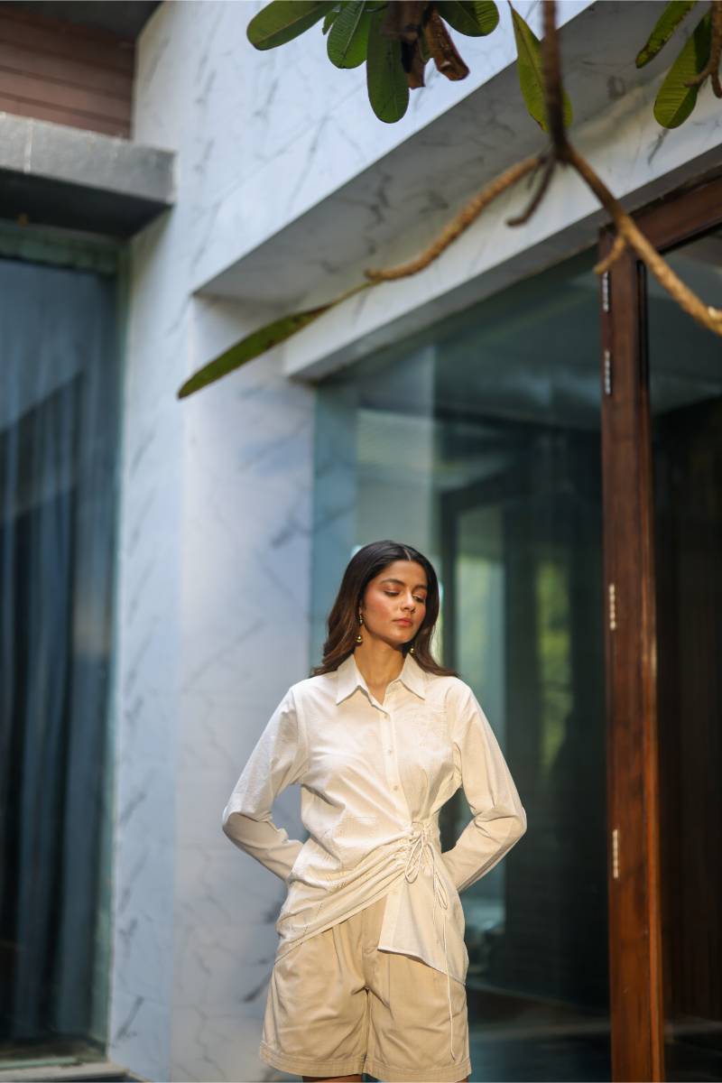 100% Hemp White Hemp Wrap Shirt at Kamakhyaa by Ewoke. This item is 100% Hemp, Holiday wear, Nostalgia's Thread by Ewoke, shirt, sustainable fashion, Under $150, White, womens coord set