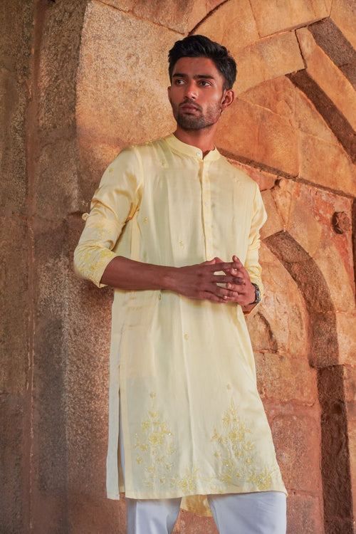 100% Hemp Yellow Tencel Men's Kurta at Kamakhyaa by Ewoke. This item is 100% Hemp, festive, festive menswear, menswear, Missing image, Nostalgia's Thread by Ewoke